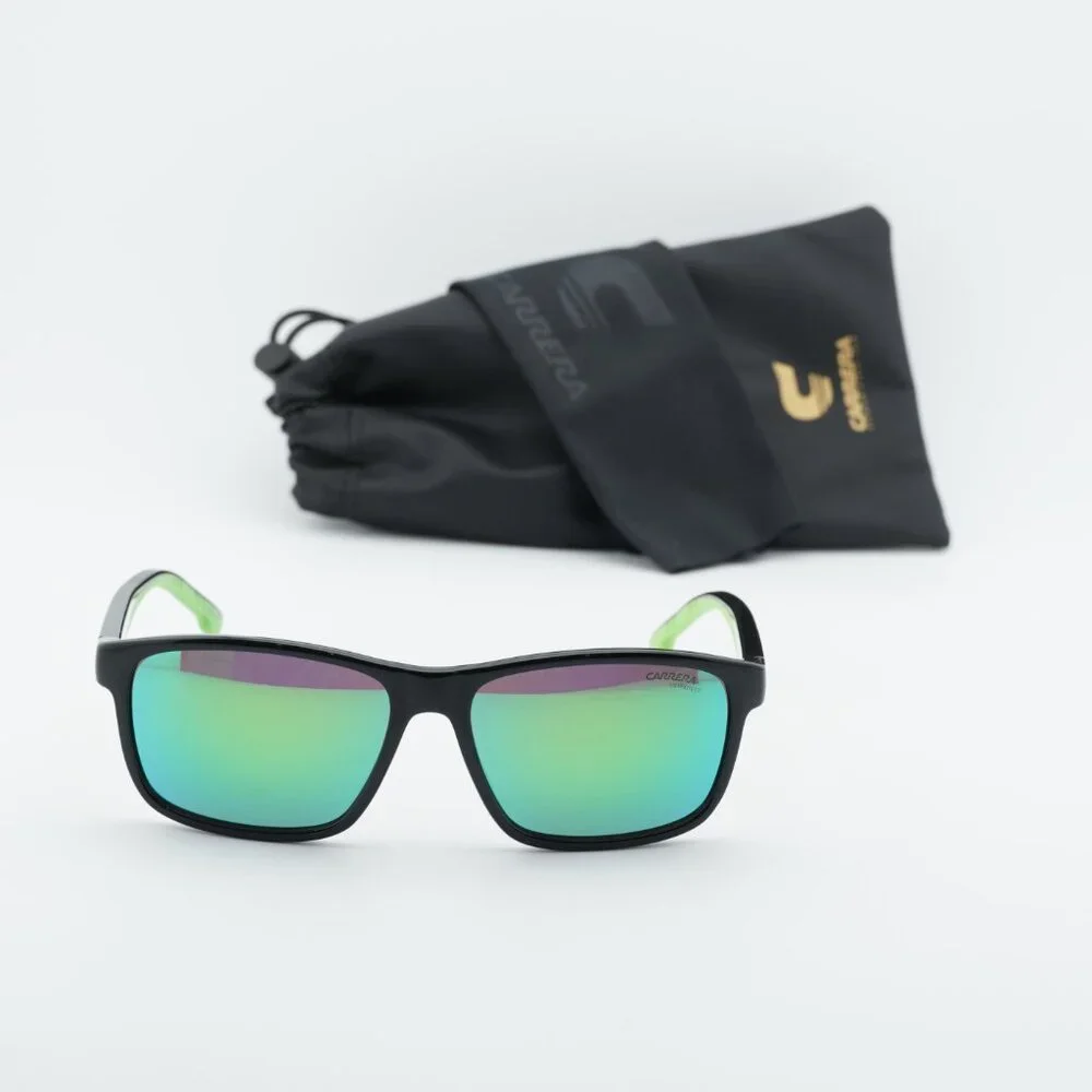 CARRERA 2047T/S 07ZJ Z9 Sunglasses Black/Green Rectangle Frame, Green Lenses